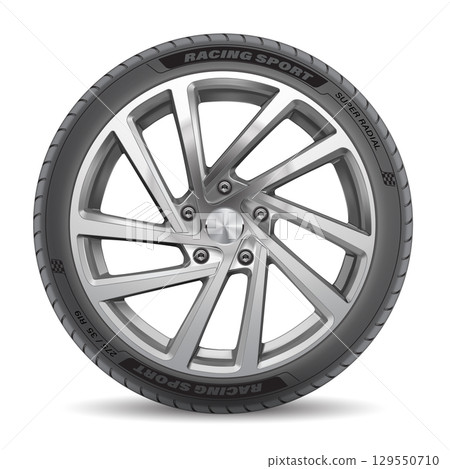 Realistic aluminum car wheel with tire style sport racing on white background vector Realistic aluminum car wheel with tire style sport racing on white background vector 129550710