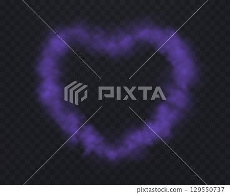 Realistic purple smoke heart or haze on a transparent background. Magic fog, vapor. Vector illustration. Realistic purple smoke heart or haze on a transparent background. Magic fog, vapor. Vector illustration. 129550737