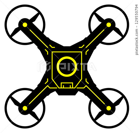 Illustration of an unmanned flying drone for transportation and filming with a camera 129550794