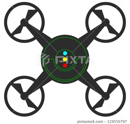 Illustration of an unmanned flying drone for transportation and filming with a camera Illustration of an unmanned flying drone for transportation and filming with a camera 129550797
