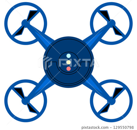 Illustration of an unmanned flying drone for transportation and filming with a camera Illustration of an unmanned flying drone for transportation and filming with a camera 129550798