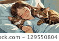 Girl sleeping with a cat 129550804