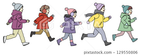 Running children illustration set 08 (color) 129550806