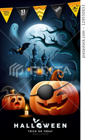 Happy Halloween poster design, celebrate festival, pumpkins 129550833