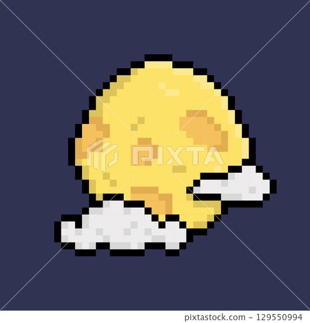 The moon with clouds for Halloween. Pixel 8bit style 129550994