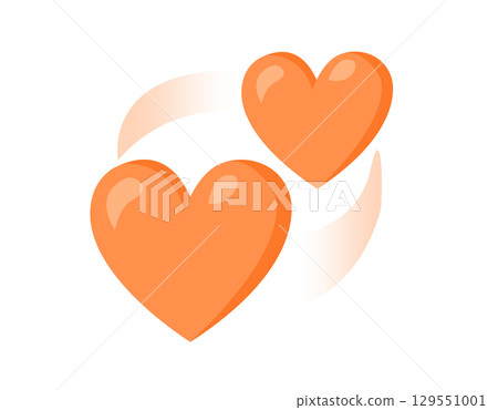 Two revolving orange hearts switching places icon with circular line Two revolving orange hearts switching places icon with circular line 129551001