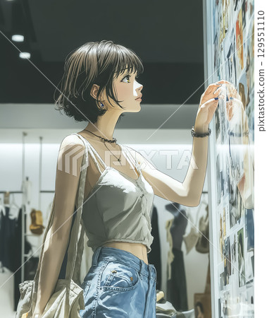 一位女士認真比較人工智慧的時尚建議 129551110