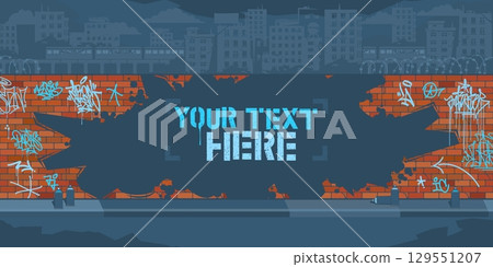 Cool Contour Of Graffiti Piece On The Brick Wall Blank Template For Your Text Vector Background 129551207