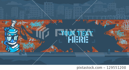 Abstract Contour Of Graffiti Piece On The Brick Wall Blank Template For Your Text Vector Background 129551208