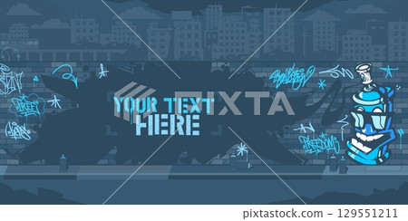 Trendy Contour Of Graffiti Piece On The Brick Wall Blank Template For Your Text Vector Background 129551211