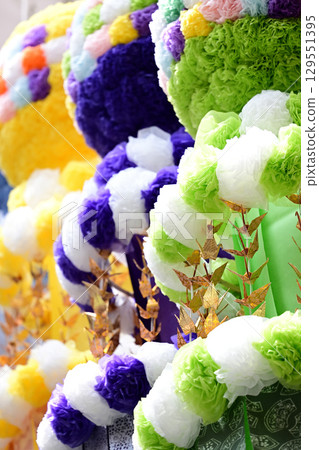 Colorful decorations at the Sendai Tanabata Festival 129551395