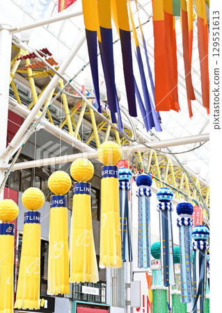 Colorful decorations at the Sendai Tanabata Festival 129551613
