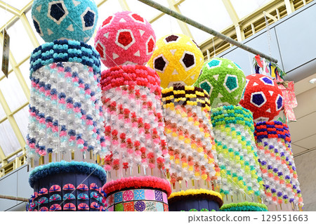 Colorful decorations at the Sendai Tanabata Festival Colorful decorations at the Sendai Tanabata Festival 129551663