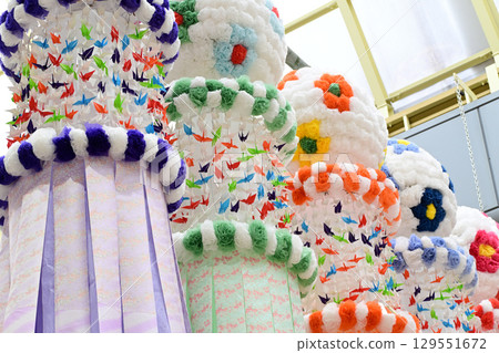 Colorful decorations at the Sendai Tanabata Festival Colorful decorations at the Sendai Tanabata Festival 129551672
