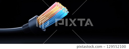 Glowing fiber optic cables illuminating data transmission, symbolizing advanced global communication networks and high speed internet connectivity 129552100