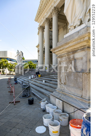 VIENNA, AUSTRIA - JUNE 13, 2023: Renovation work on the staircase of St. Charles Cathedral on Karlsplatz Square in Vienna 129552219
