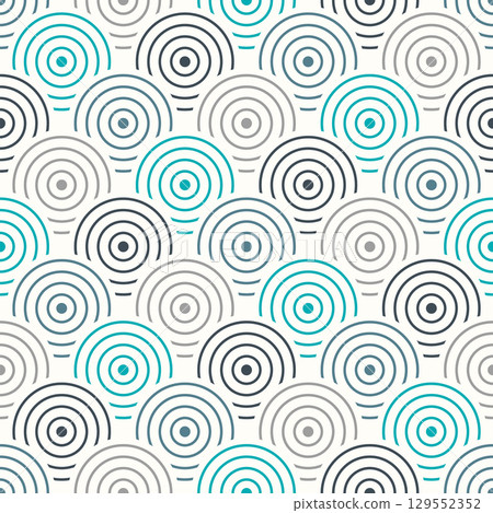 Seamless abstract pattern of concentric circles and arcs. Vector illustration. 129552352