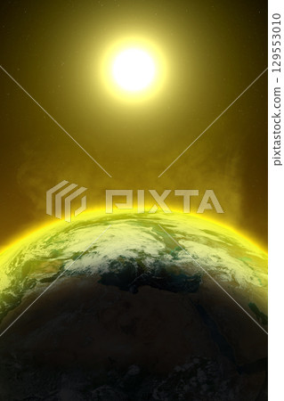 Global warming. Earth and Sun in space. Global warming. Earth and Sun in space. 129553010