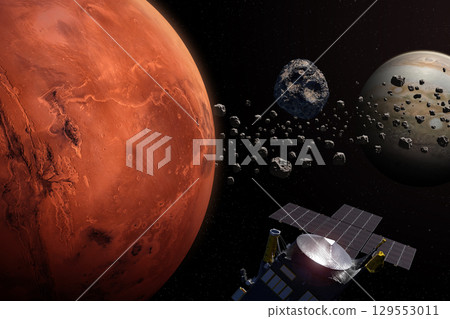 Mars, asteroid Psyche, Jupiter and Psyche spacecraft. 129553011