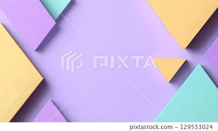 Abstract composition of overlapping pastel colored triangles in a minimalist graphic design style with contrasting vivid hues and a contemporary visual aesthetic 129553024