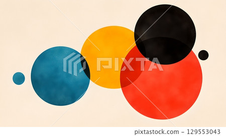 Vibrant and contemporary abstract composition featuring overlapping geometric shapes and circles in a retro minimalist style with a striking color palette and contrasting elements Vibrant and contemporary abstract composition featuring overlapping geometric shapes and circles in a retro minimalist style with a striking color palette and contrasting elements 129553043