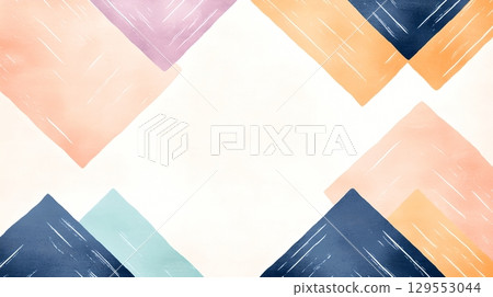 Vibrant and contemporary abstract design featuring overlapping geometric shapes and zigzag patterns in a retro inspired risograph style 129553044