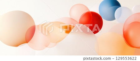 Abstract Spheres in Motion: A Vibrant Blend of Translucent Orbs in Red, Orange, and Blue Hues 129553622