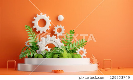 3D podium with mechanical parts, industrial, detailed, isolated 129553749