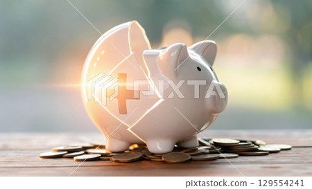 broken piggy bank symbolizes health insurance concept, highlighting importance of financial security in healthcare 129554241