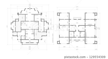 Architectural plan .House plan project .Engineering design .Industrial construction of houses .illustration. 129554309