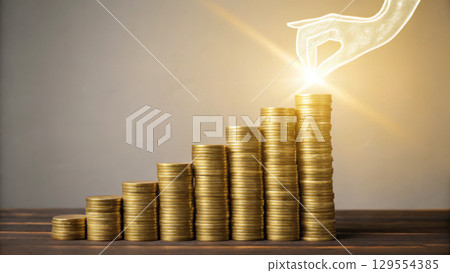 Investing business growth is essential for success as shown by rising stack of coins symbolizing prosperity and achievement 129554385