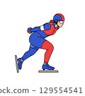 Animated speed skater in dynamic pose on ice 129554541