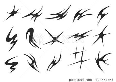 Set of black Y2K style abstract graphic elements with sharp edges 129554561