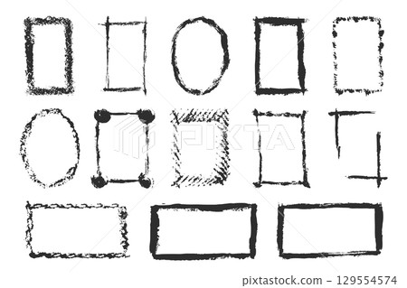 Set of black grunge hand drawn frames with rough edges 129554574