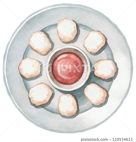 Delicious food arranged beautifully on plate with dip in center clipart isolated on transparency background 129554611