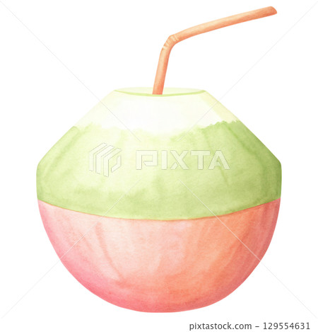 Refreshing drink in colorful cup with straw clipart isolated on transparency background 129554631