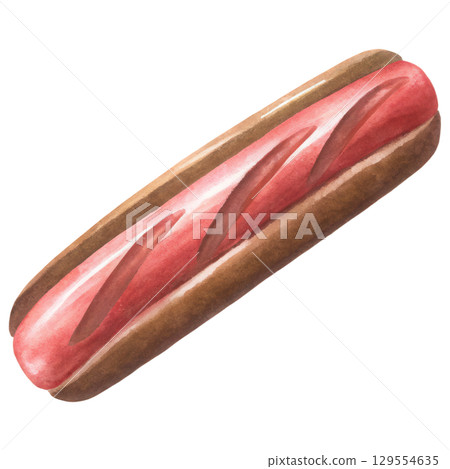 Delicious food item featuring hot dog in bun, perfect for gatherings clipart isolated on transparency background 129554635
