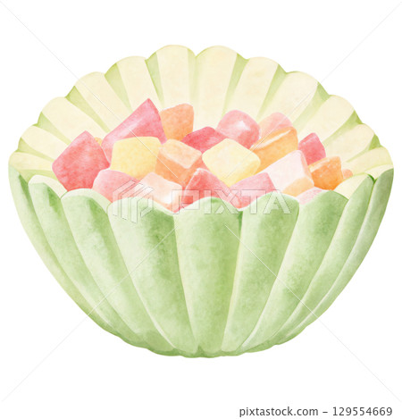Colorful food in decorative bowl creates delightful visual treat. clipart isolated on transparency background 129554669