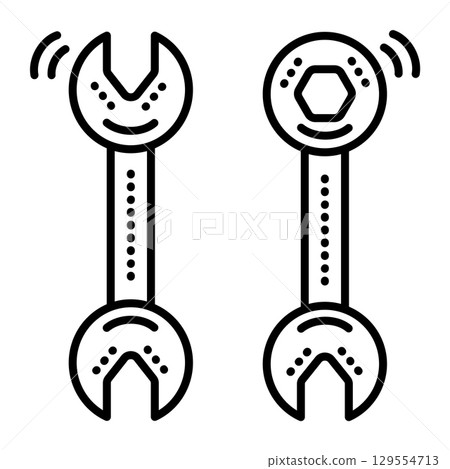 Two wrenches, black line vector icon, iron spanners pictogram, double screwdriver sign, spanner symbol Two wrenches, black line vector icon, iron spanners pictogram, double screwdriver sign, spanner symbol 129554713