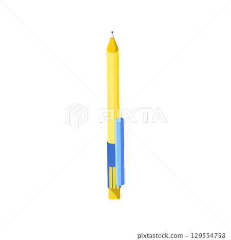Yellow and blue ballpoint pen with cap on white background Yellow and blue ballpoint pen with cap on white background 129554758