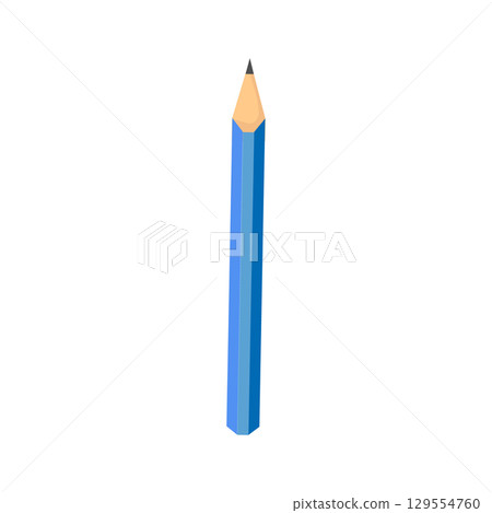 Blue hexagonal pencil on white background: simple art tool representation Blue hexagonal pencil on white background: simple art tool representation 129554760