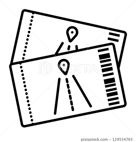 Two transport tickets, black line vector icon Two transport tickets, black line vector icon 129554765