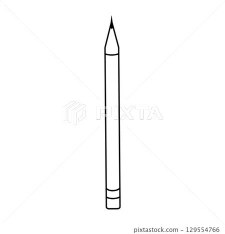 Minimalist black and white outline of a pencil on white background Minimalist black and white outline of a pencil on white background 129554766