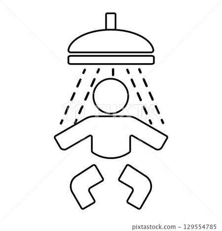 Minimalist line art depiction of a person showering 129554785