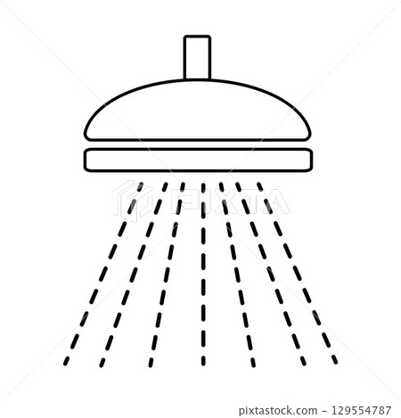 Minimalist black and white shower head with water spray lines 129554787