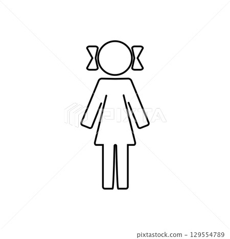 Minimalistic outline of female child figure with pigtails 129554789