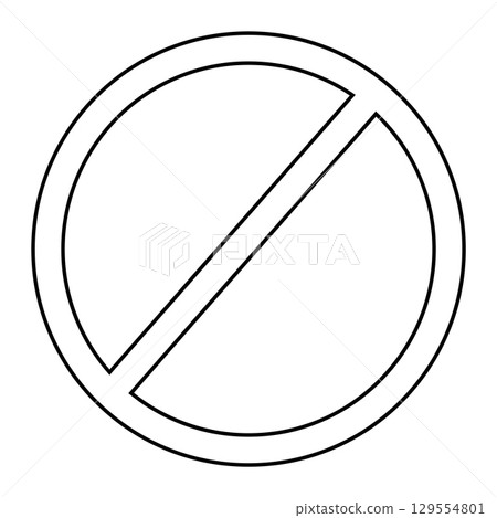 Empty circular border with diagonal line on plain background 129554801