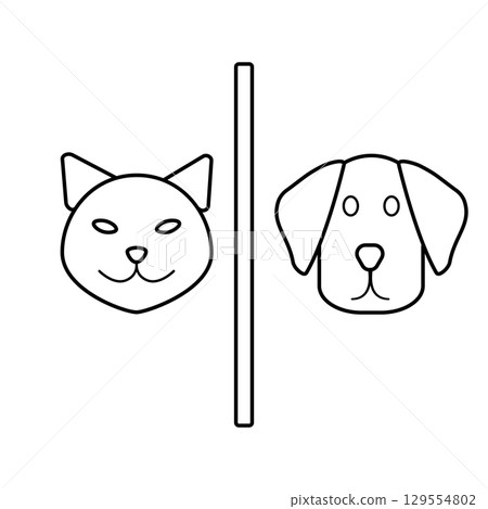 Minimalist cat and dog icons separated by vertical line Minimalist cat and dog icons separated by vertical line 129554802