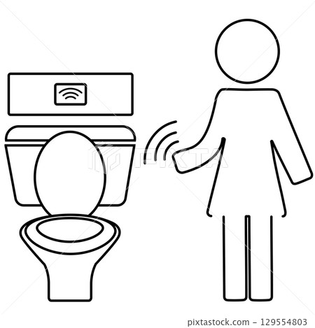 Smart automatic flush sensor with person activating toilet in restroom Smart automatic flush sensor with person activating toilet in restroom 129554803