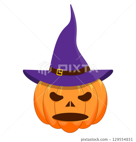 Halloween pumpkin with purple witch hat illustration Halloween pumpkin with purple witch hat illustration 129554831